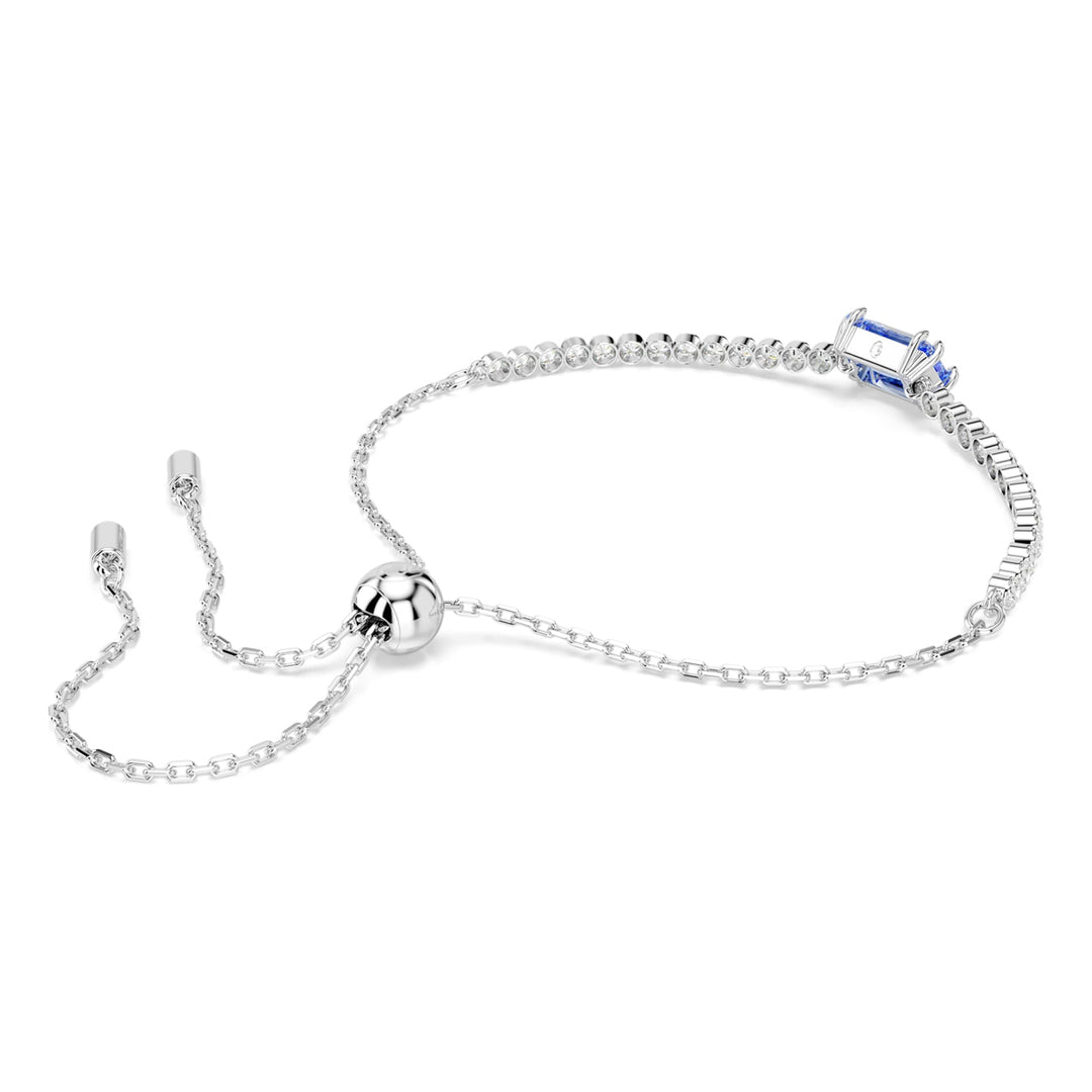 Adjustable Silver Tennis Bracelet with Blue Gemstones