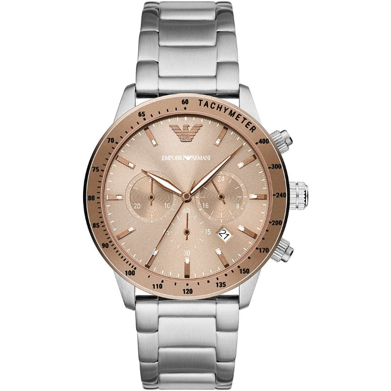Emporio Armani Silver & Rose Gold Chronograph