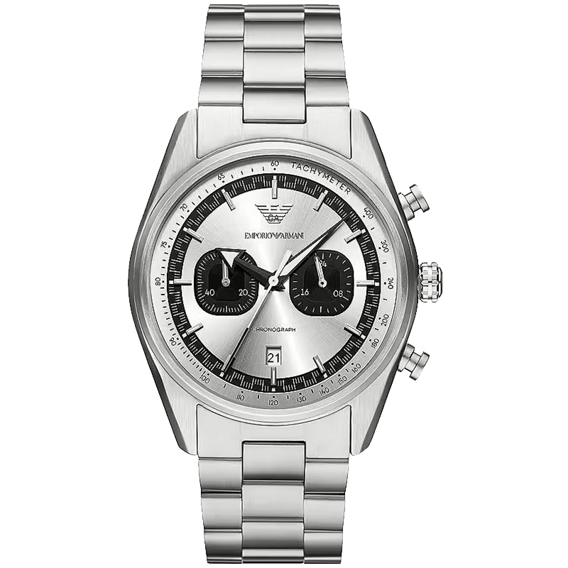 Emporio Armani Silver Chronograph Tachymeter Watch