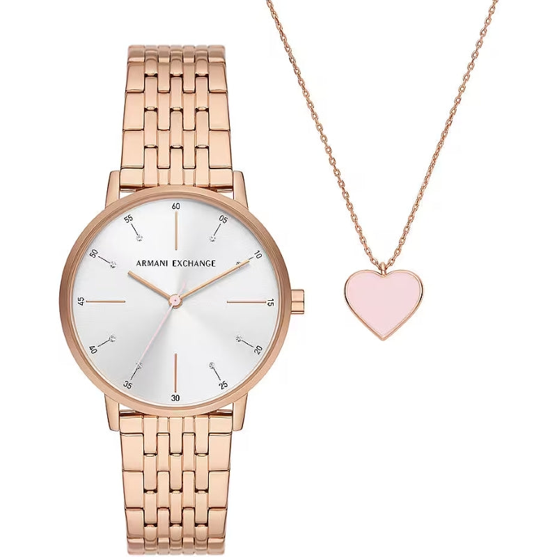 Armani Exchange Rose Gold Watch & Necklace