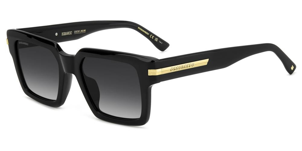 Bold Black Square Sunglasses with Gold Accents