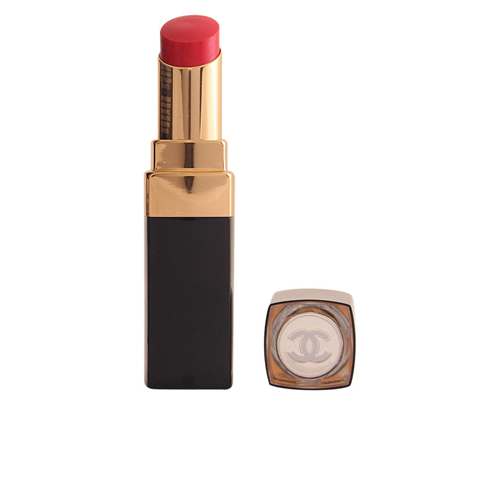Sheer red hydrating lipstick in tube with creamy, glossy finish