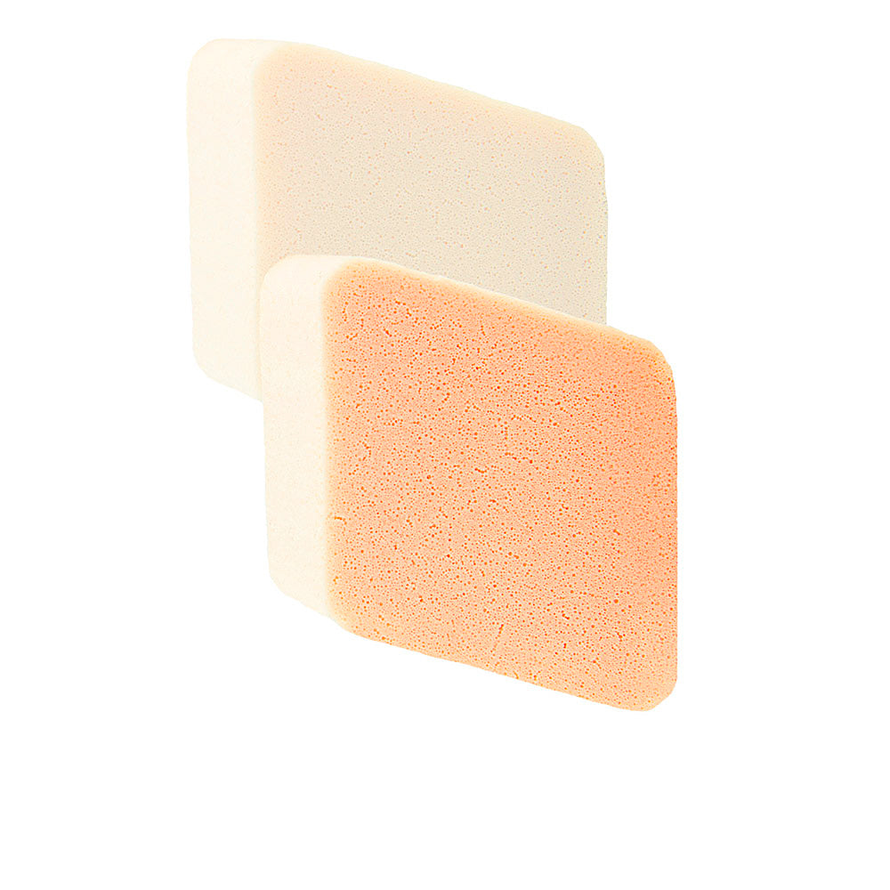 Teardrop-shaped latex makeup sponge pair, rounded base and pointed tip, neutral colour