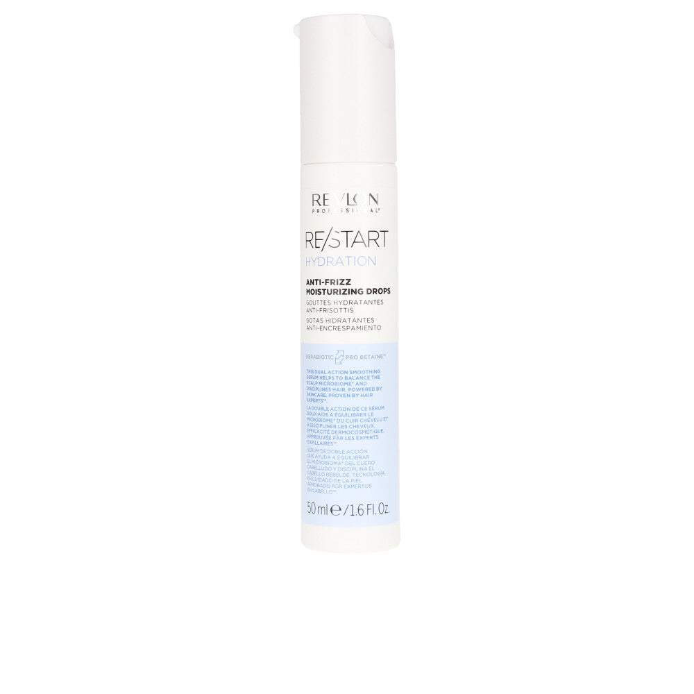 50 ml bottle of hydrating anti‑frizz drops in clear glass, lightweight oil‑serum