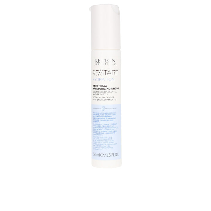 50 ml bottle of hydrating anti‑frizz drops in clear glass, lightweight oil‑serum