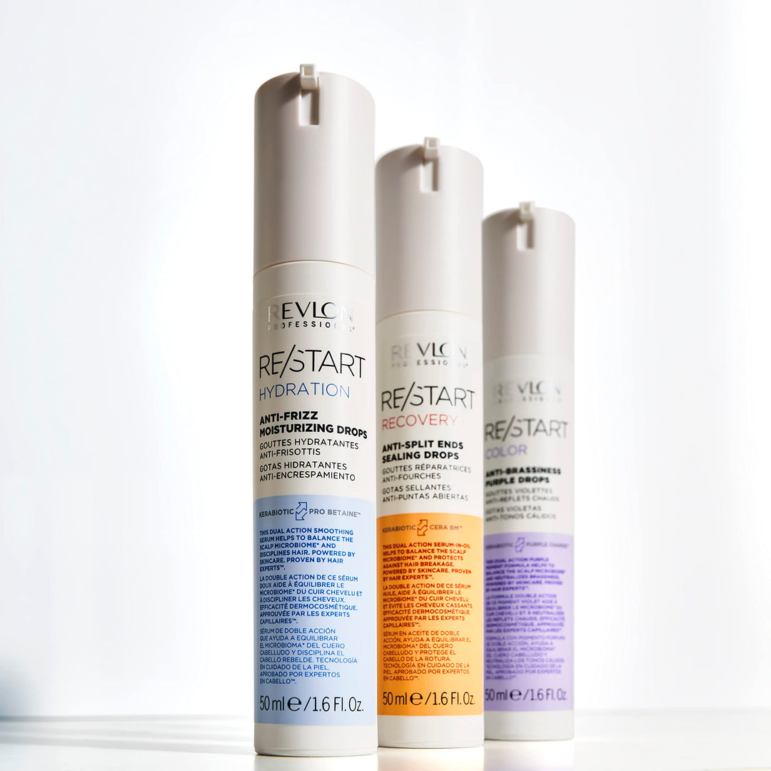 50 ml bottle of hydrating anti‑frizz drops in clear glass, lightweight oil‑serum