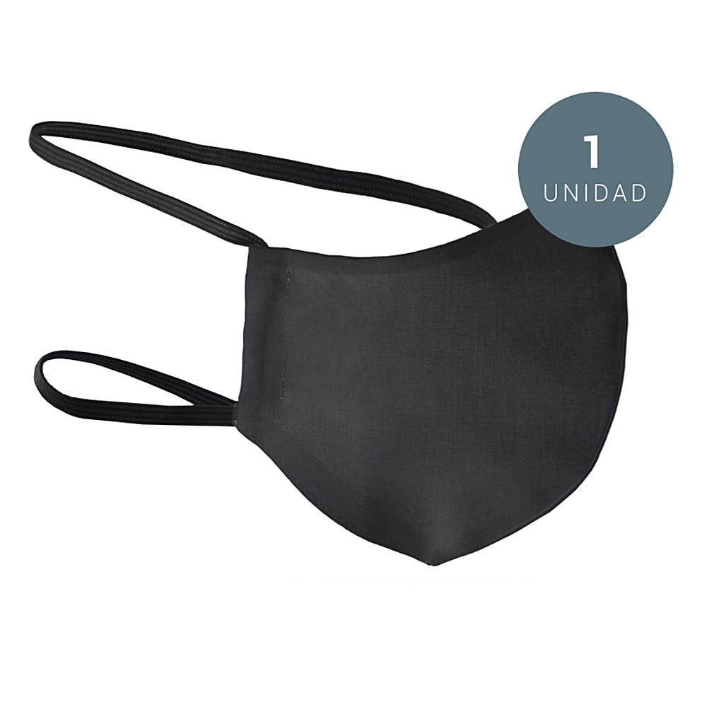 Black reusable organic cotton face mask, unisex, double‑layer, washable