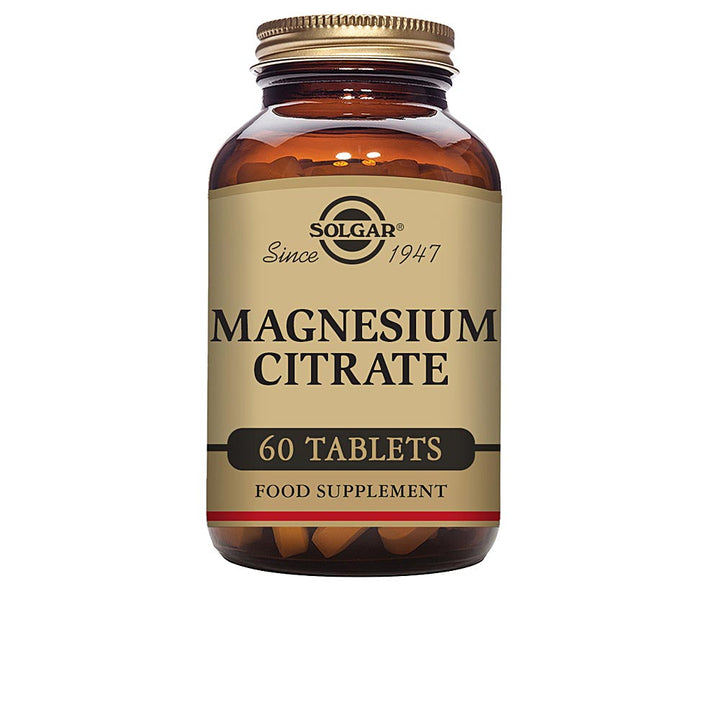 Small amber supplement bottle with 60 magnesium citrate tablets, Unisex support