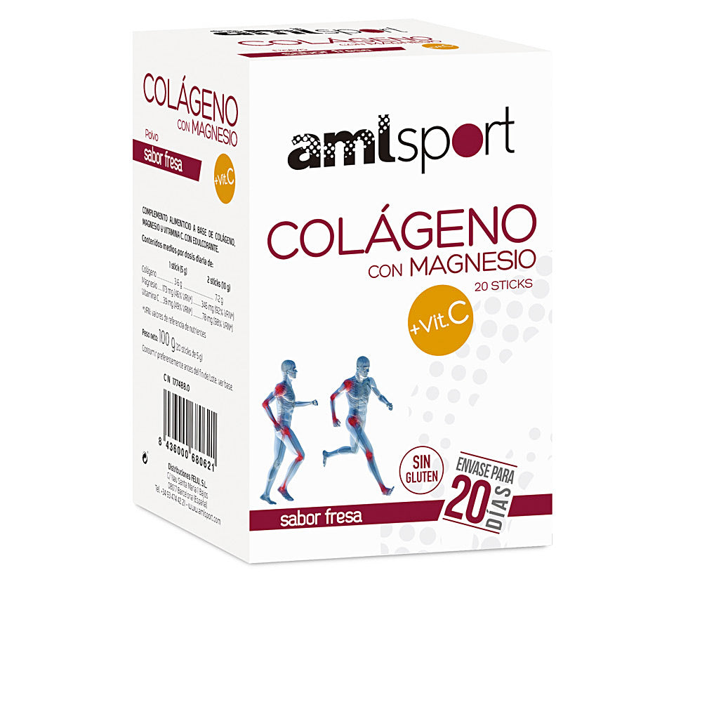 Box of 20 strawberry collagen stick packs with magnesium and Vitamin C, Unisex supplement