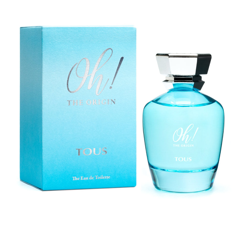 Tall glass 100 ml woody-floral eau de toilette bottle with warm amber liquid