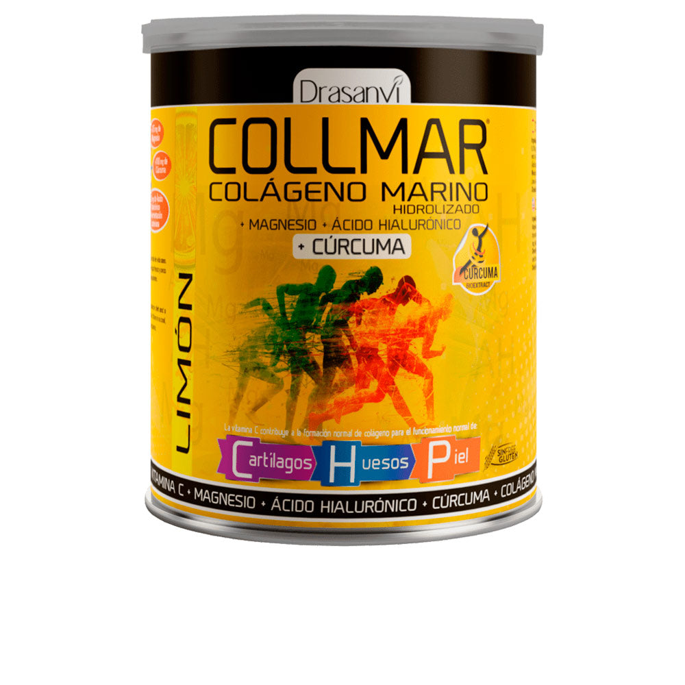 Jar of marine collagen powder, lemon flavour, turmeric and magnesium blend, 300 g