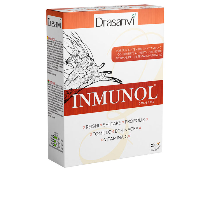 Box of 20 small glass immune support vials with lemon aroma and herbal extracts