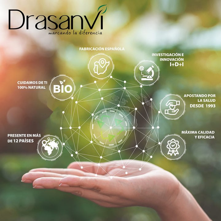 Drasanvi White rectangular cardboard box with artichoke image, green and purple text, gluten-free symbol