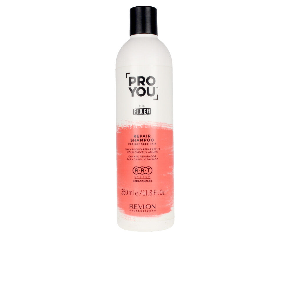 350 ml bottle of keratin repair shampoo for damaged hair, restorative formula