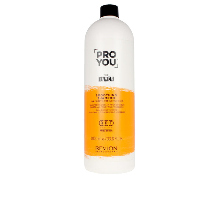 Large 1,000 ml bottle of smoothing shampoo for frizz-prone hair