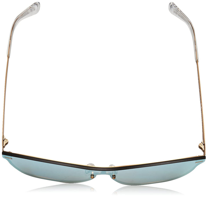 Unisex square stainless steel sunglasses with blue lenses, 50 mm