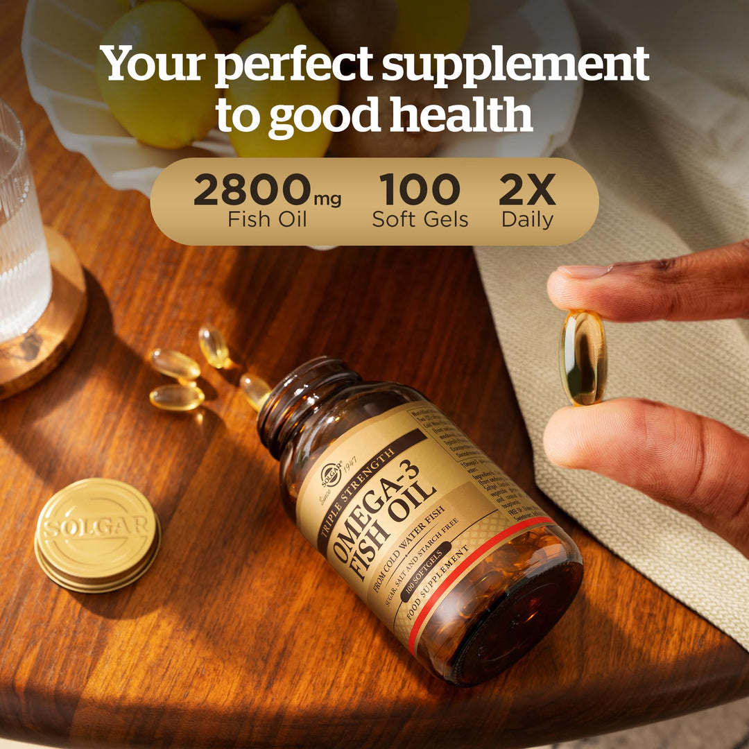 Bottle of 100 cold‑water fish oil softgels, gluten‑free omega‑3 supplement