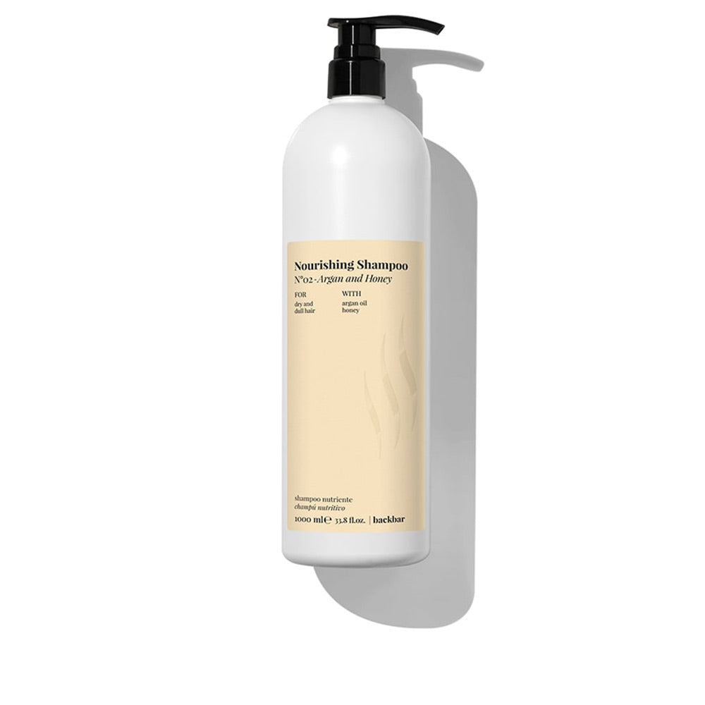 1,000 ml bottle of Argan & Honey nourishing shampoo for dry hair, professional refill