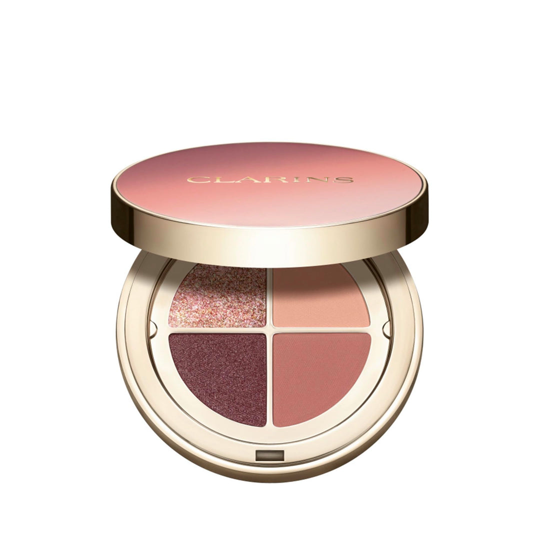 Compact eye shadow quad in gold and brown tones with integrated pre-base, 4 shades