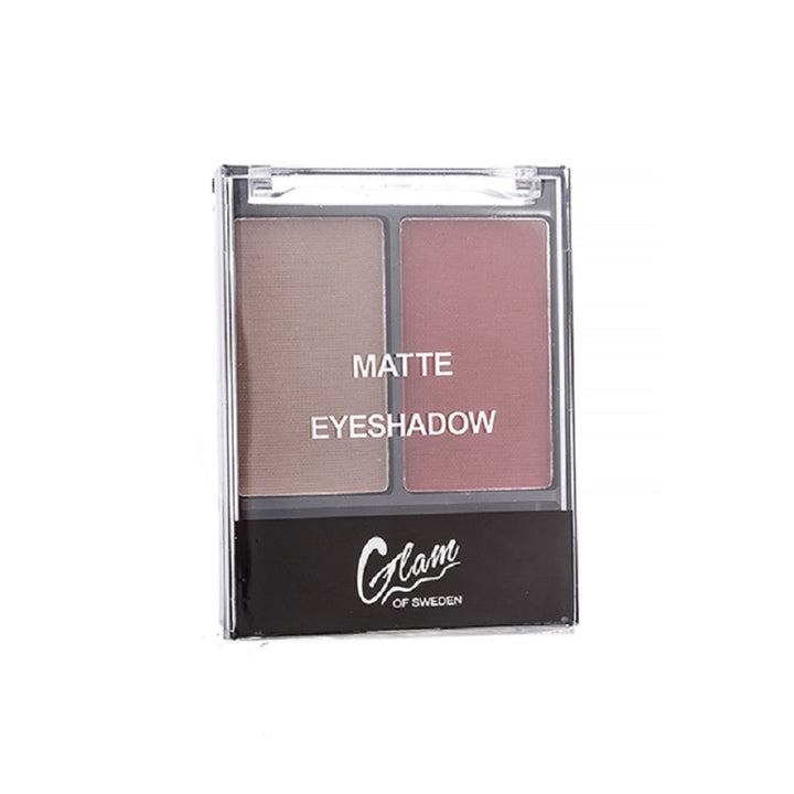 Glam Of Sweden Compact matte eyeshadow duo with two neutral pans in sleek black case, refined everyday palette