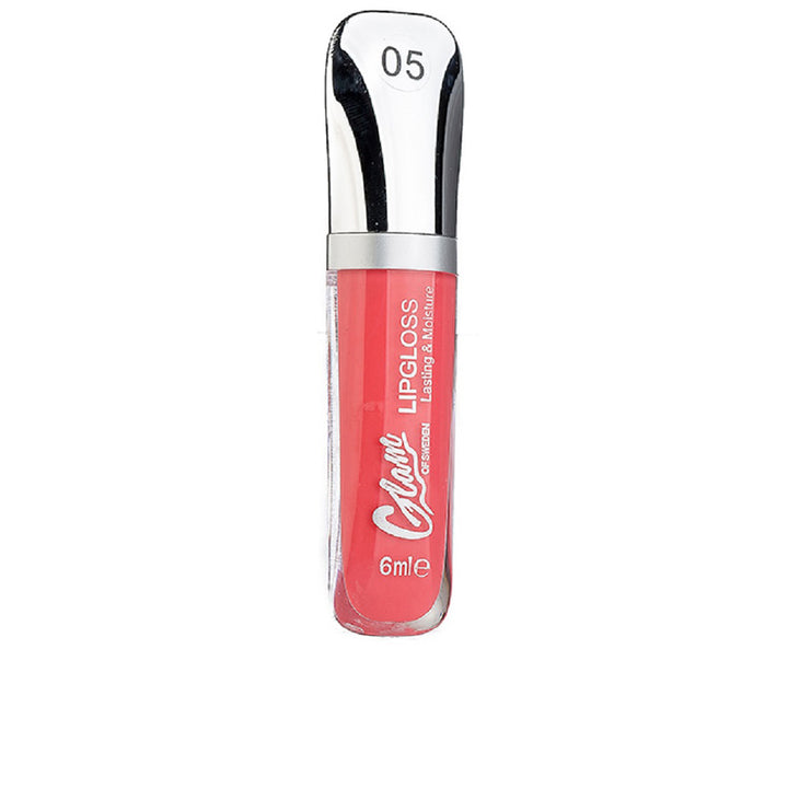 Tube of coral high-shine lip gloss, 6 ml, creamy applicator
