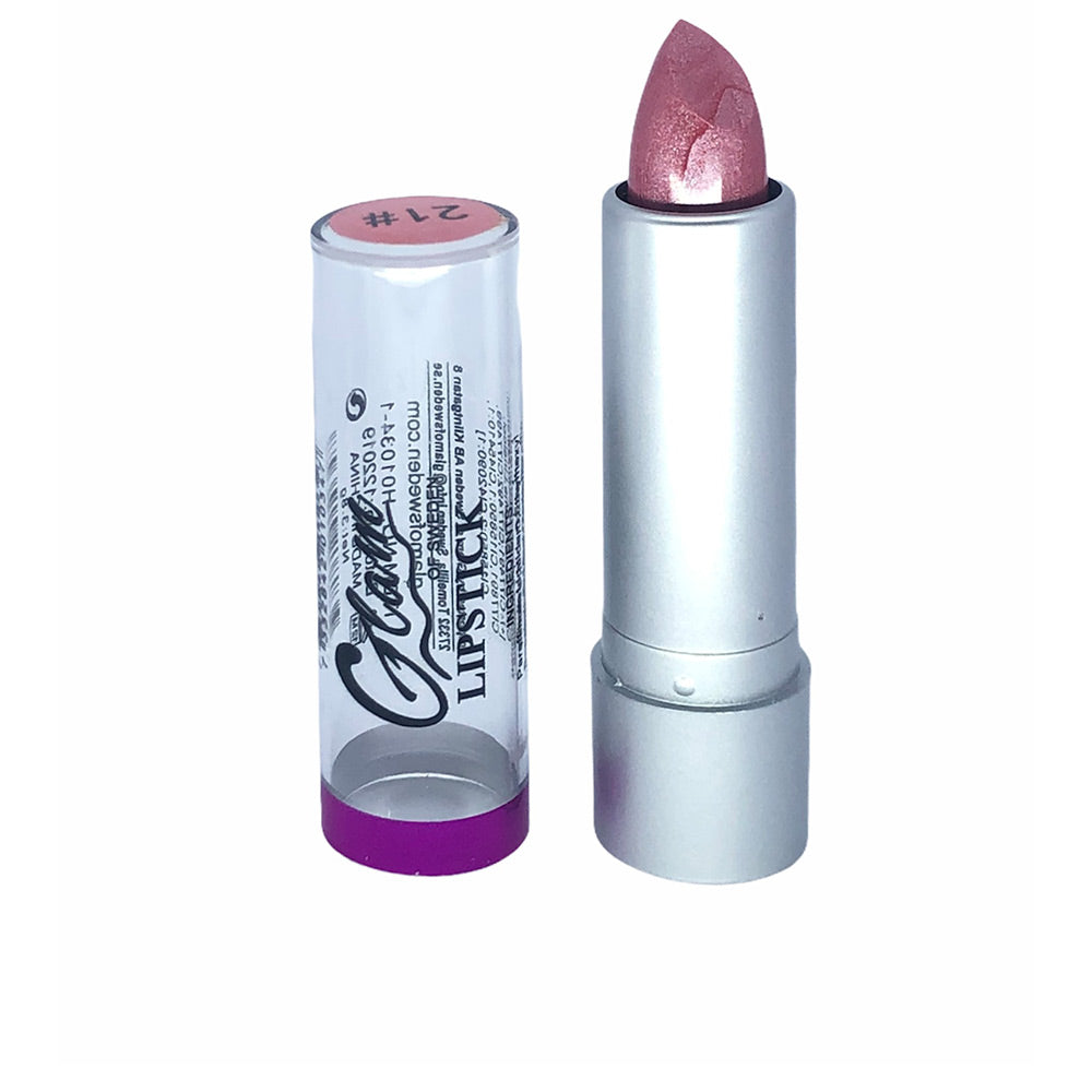 Silver metallic lipstick bullet, creamy texture, 3.8 g compact