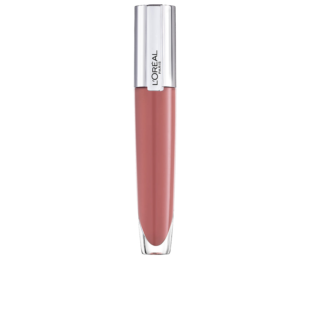 Slim 7 ml clear high-shine lip gloss tube showing warm rosy tint