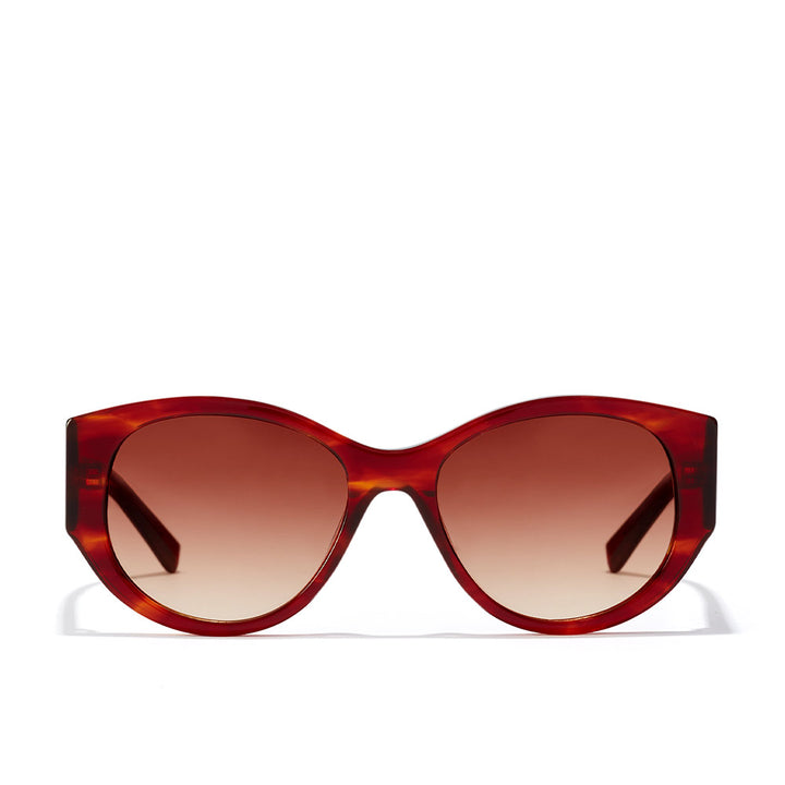 Unisex polished acetate sunglasses with clipped upper rims and triangular temples, brown Havana lenses