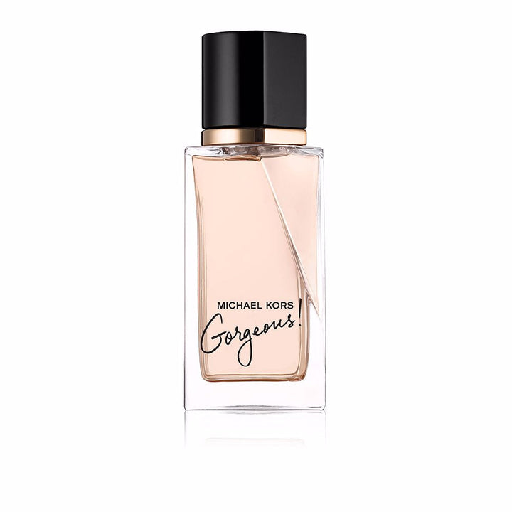 Glass perfume bottle with amber-coloured liquid and minimalist label, women&