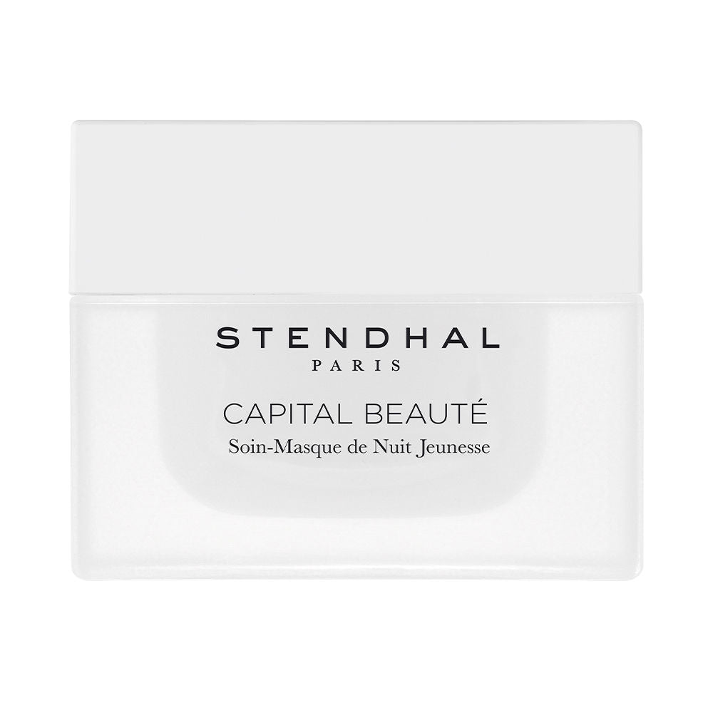 50 ml night renewal mask jar with white balm, botanical extract imagery