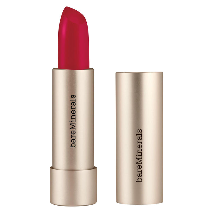Satin-finish lipstick tube, warm rose shade, 3.6 g, vegan formula