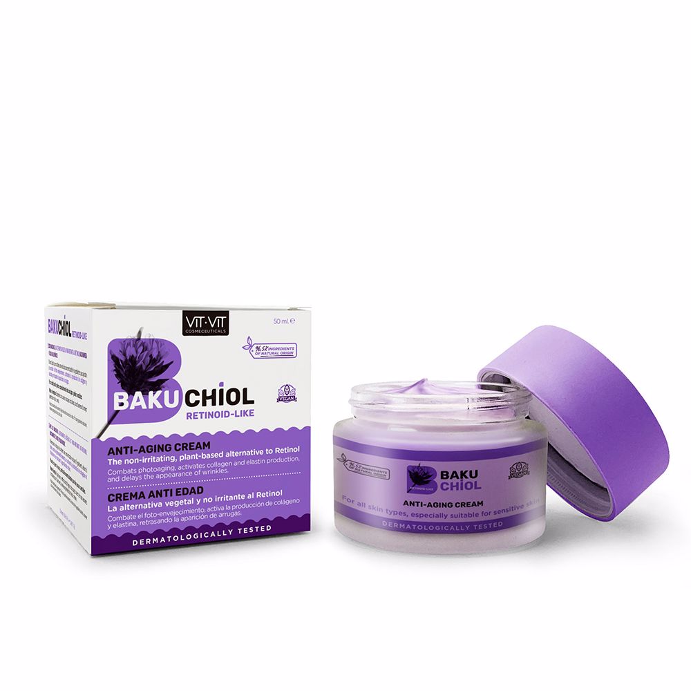 50 ml jar of Bakuchiol anti-ageing cream, pale ivory texture