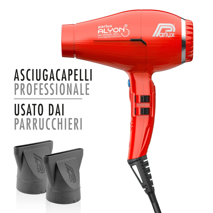 Matte black professional hair dryer with two nozzles and ergonomic handle, 3 m cable
