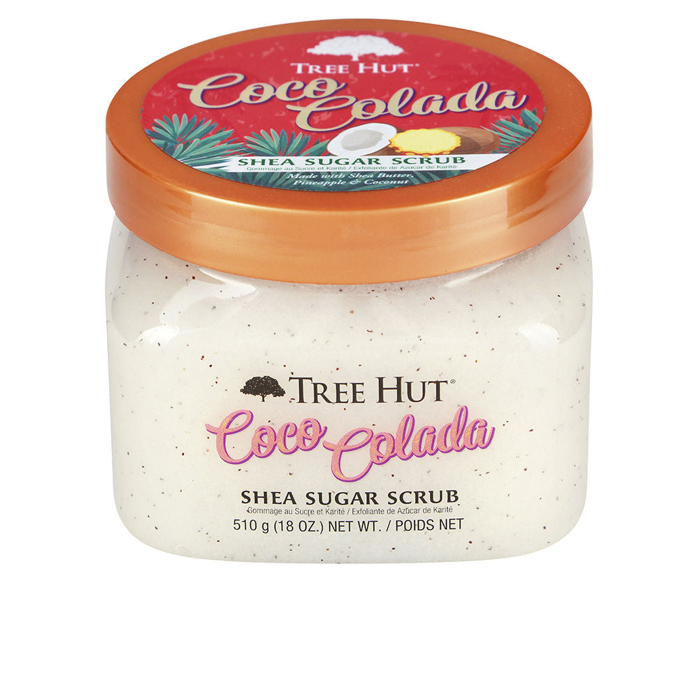 Jar of Coco Colada shea sugar body scrub with coconut and pineapple scent, 510 g