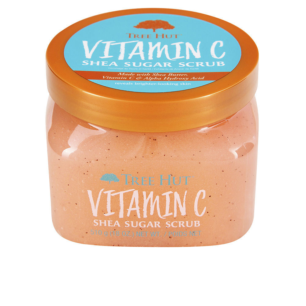Open jar of citrus-scented shea sugar scrub with creamy texture, 510 g