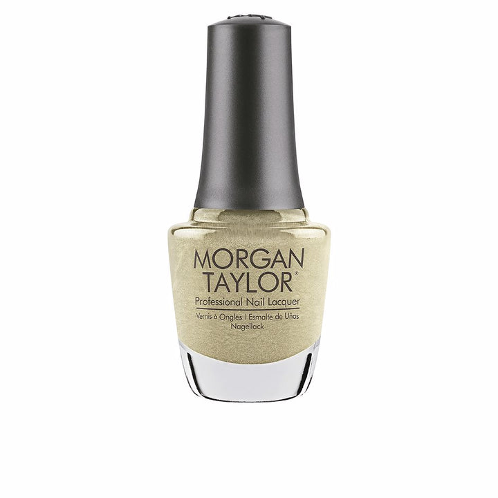 15 ml glass bottle of metallic gold nail lacquer with ergonomic cap