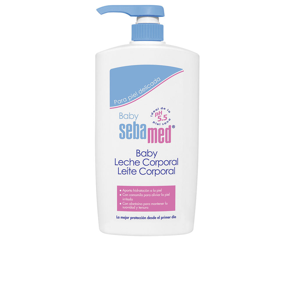 Bottle of Sebamed baby moisturizing body milk with pump, gentle skin care