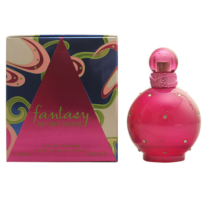 Fuchsia spherical perfume bottle with green crystals and interlaced ring cap, 50 ml.