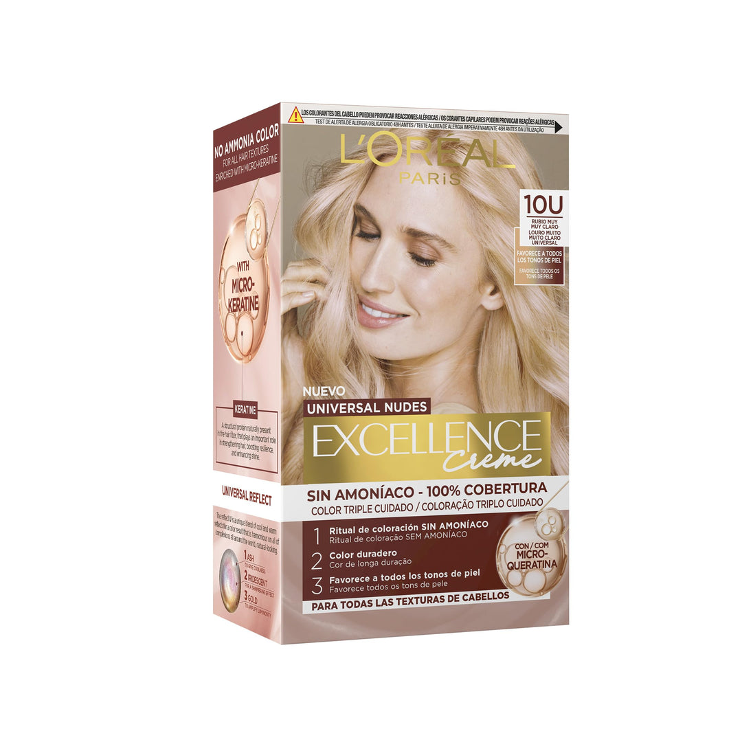 Tube and developer kit of permanent Universal Nudes hair colour, lightest blonde 10U, Unisex