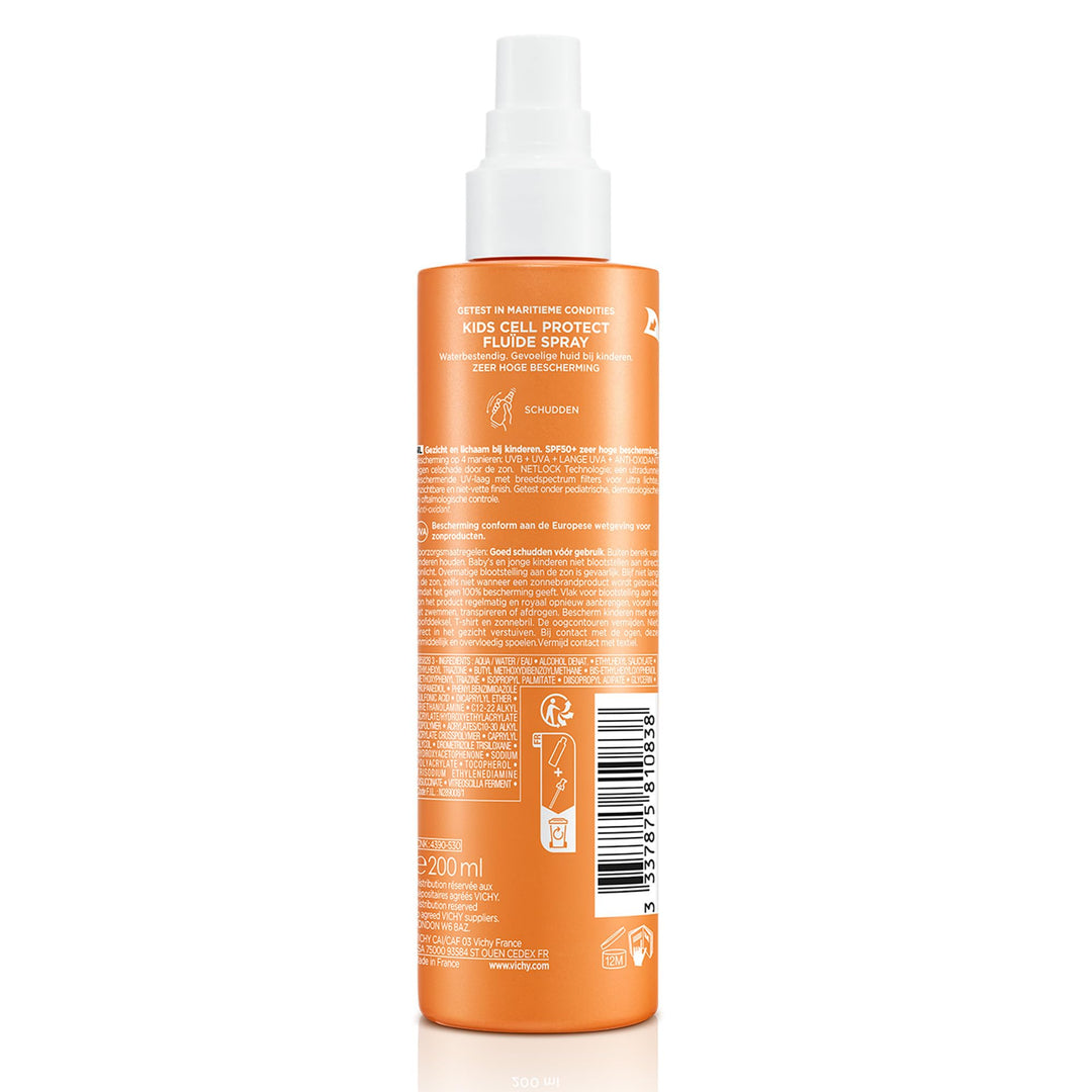 Vichy white and orange SPF50+ spray bottle for children&