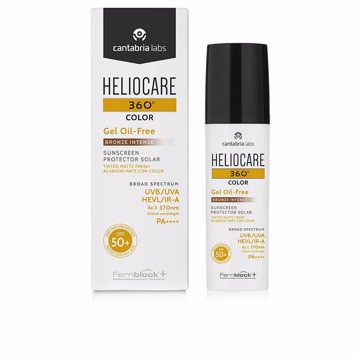 50 ml tinted matte face sunscreen gel in bronze shade, pump bottle