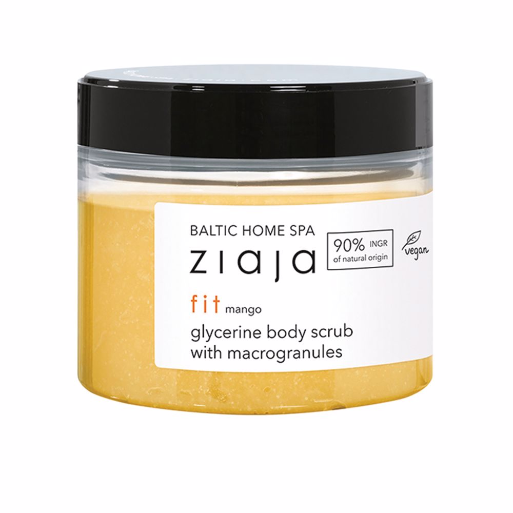 300 ml mango-scented glycerin body scrub with visible exfoliating beads
