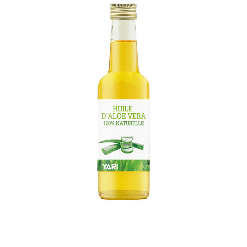 250 ml bottle of aloe vera body and face oil, clear liquid in glass bottle