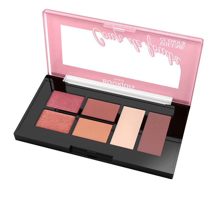 Six‑shade velvet finish eyeshadow palette in neutral and warm tones, 8.4 g