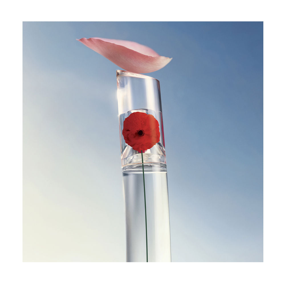 100 ml sculpted glass bottle with red poppy motif, refillable Eau de Parfum for Women