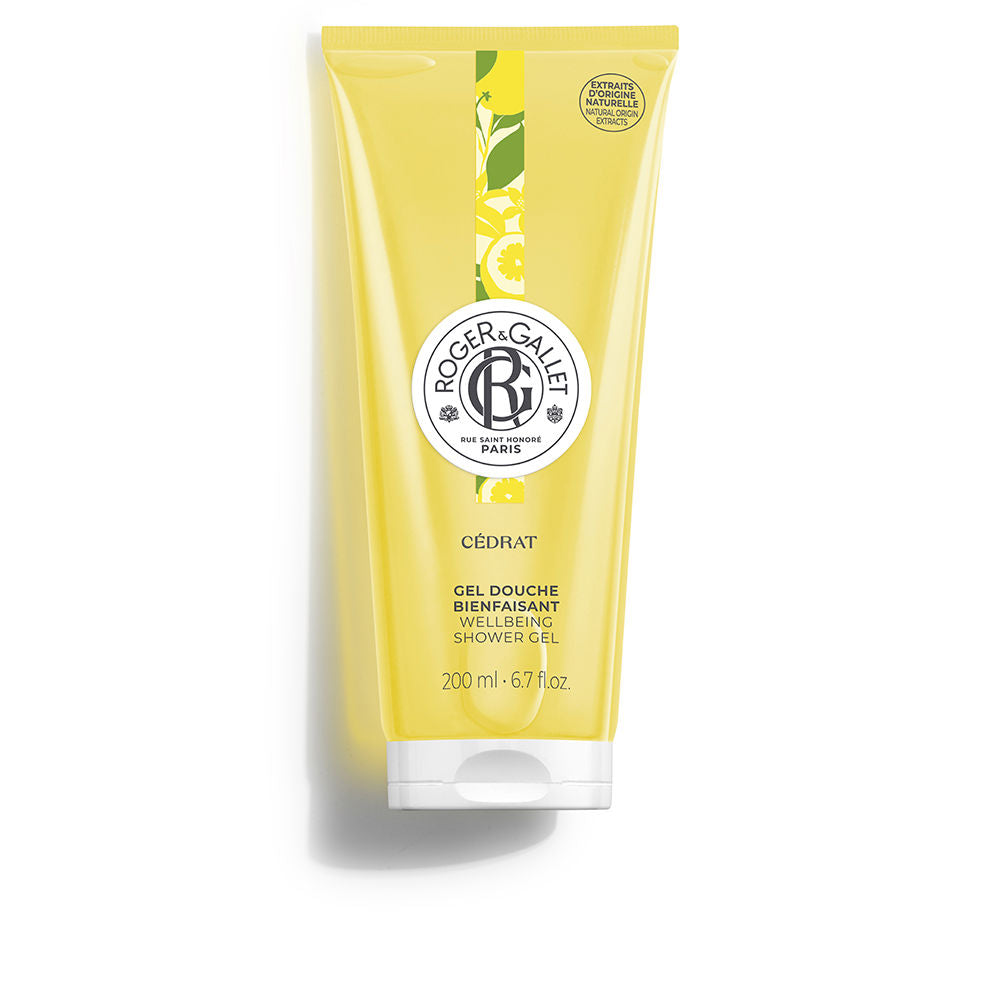 200 ml Cédrat citrus shower gel bottle, translucent golden gel visible