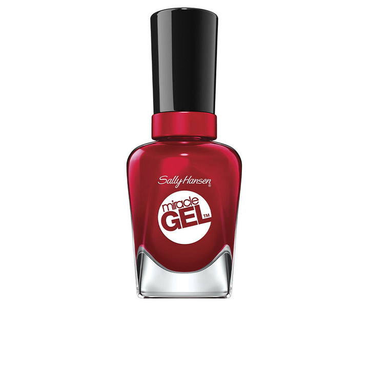 Bottle of Rhapsody Red gel-effect nail polish, 14.7 ml with matching top coat