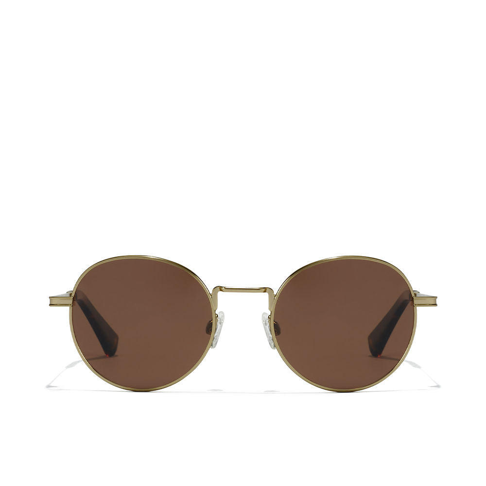 Round gold-havana metal sunglasses with polarised dark lenses, Unisex