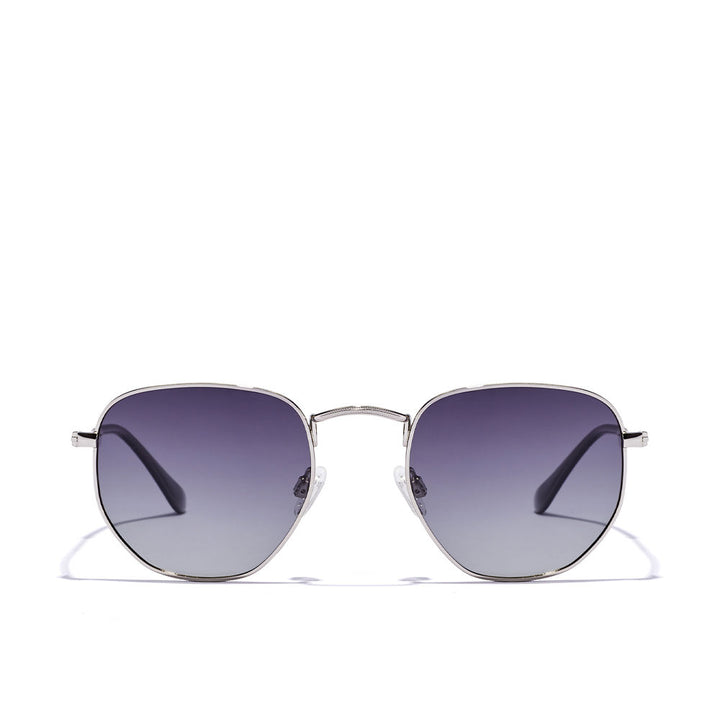 Unisex geometric stainless steel sunglasses with polarised dark lenses