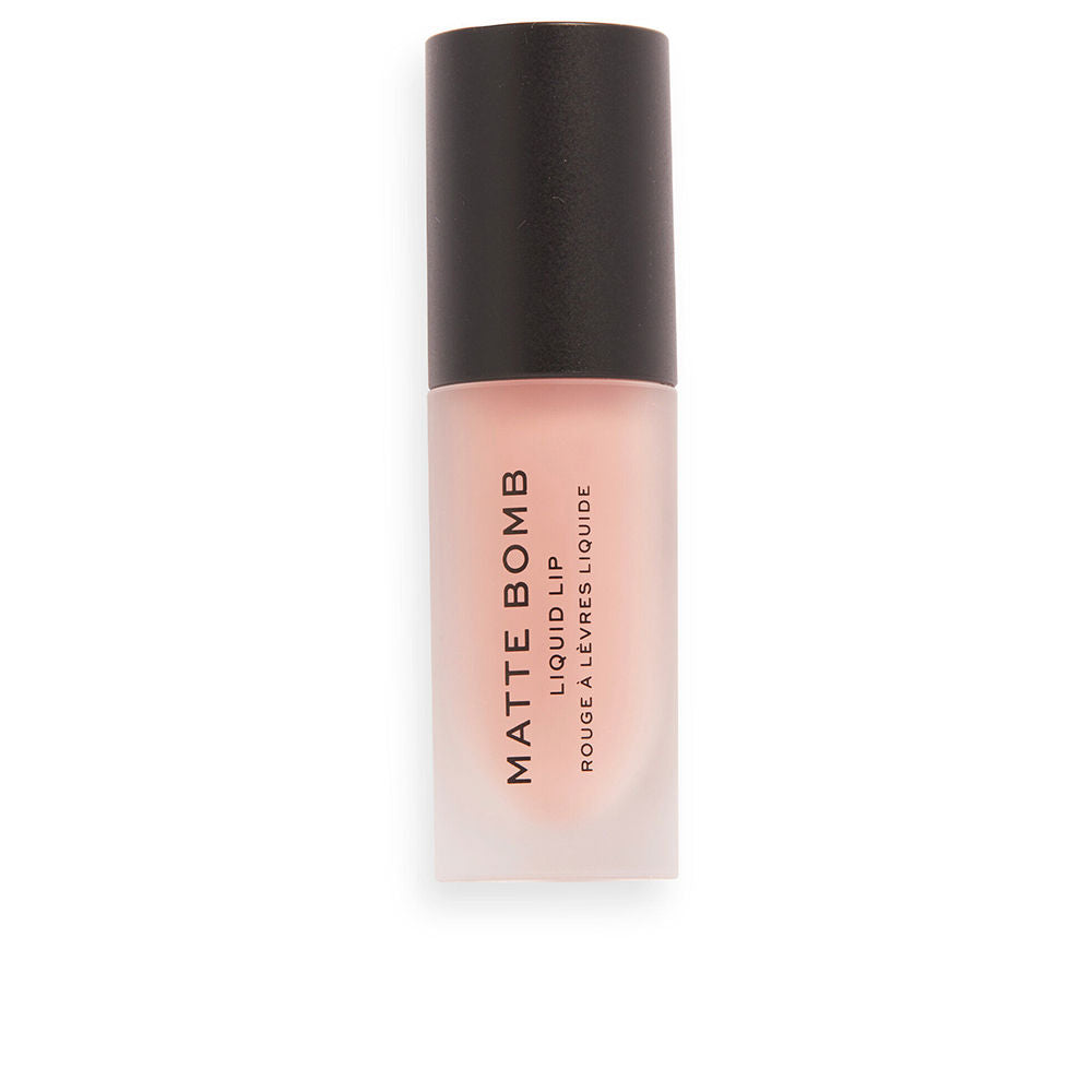 Liquid matte lipstick in nude shade with doe-foot applicator and closed tube